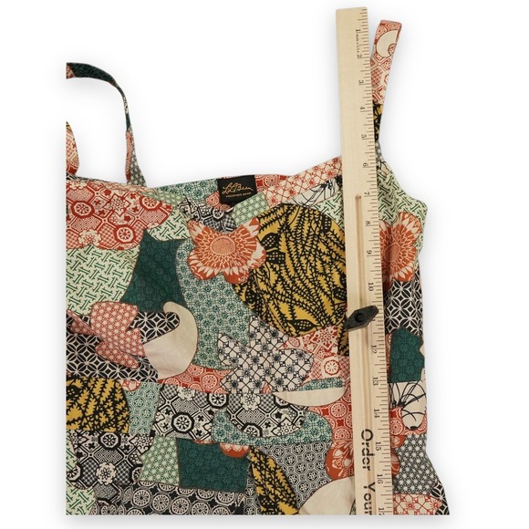 LL Bean Fit Flare Sundress  Size 0 Patchwork Print Paisley Spaghetti Straps Boho - Picture 6 of 13